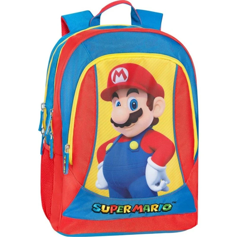 Ученическа раница на колела Super Mario с подвижна стойка, 31 x 46 x 22 cm, Многоцветен